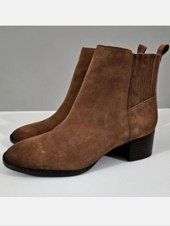 Sam Edelman Kaiti Zip Ankle Boot Womens 7.5 Brown Suede Western Low Heel NEW - Picture 1 of 12